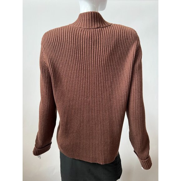 Evan-Picone Suede Blocked Cardigan Sweater M Brown Cotton and Leather - Picture 13 of 15